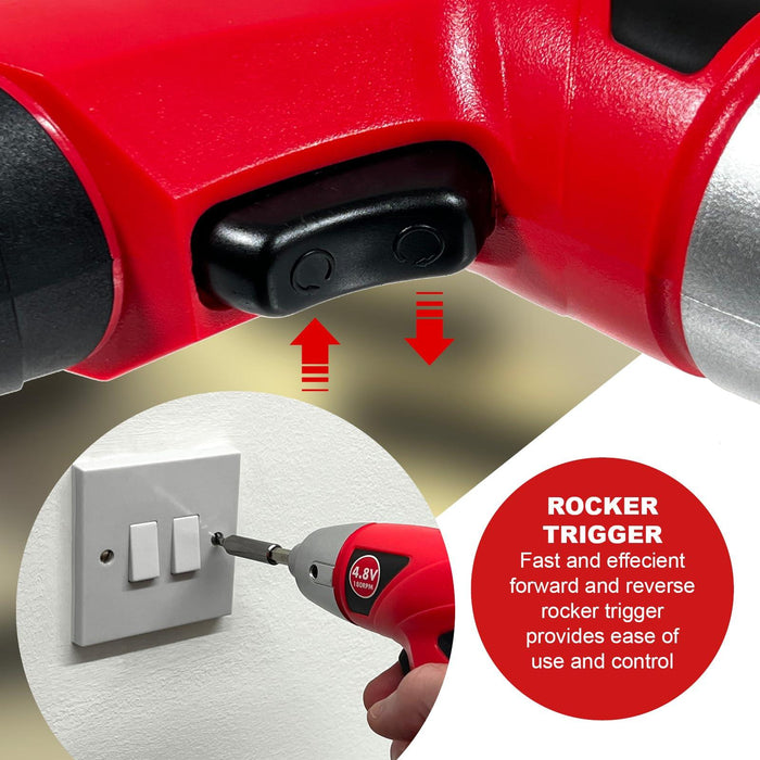 SPARES2GO 4.8v Cordless Rechargeable Electric Screwdriver Combi Drill & Bit Set