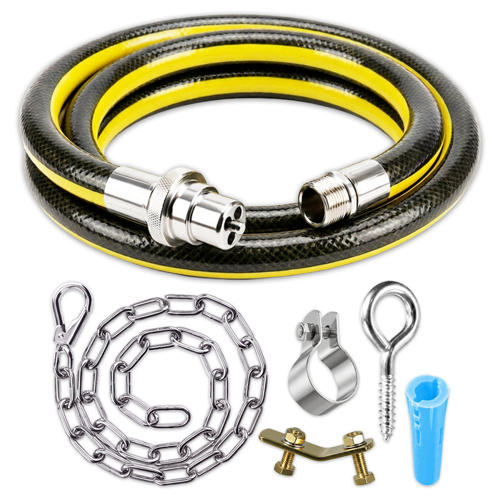 Universal Straight Bayonet Gas Supply Hose Pipe + Safety Chain Kit for Oven Cookers (1.25m x 1/2" BSP, EN 14800 Approved)