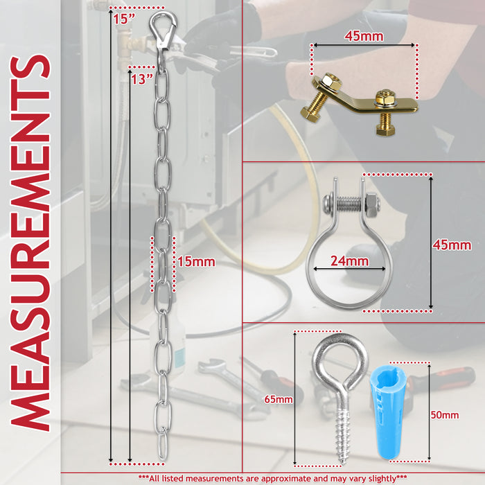 Straight Bayonet Gas Supply Hose Pipe + Safety Chain Kit for Oven Cookers (1.25m x 1/2" BSP, EN 14800 Approved)