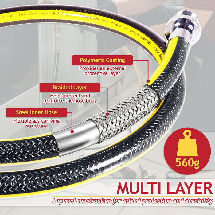 Straight Bayonet Gas Supply Hose Pipe + Socket + PTFE Tape Kit for Oven Cookers (1.25m x 1/2" BSP, EN 14800 Approved)