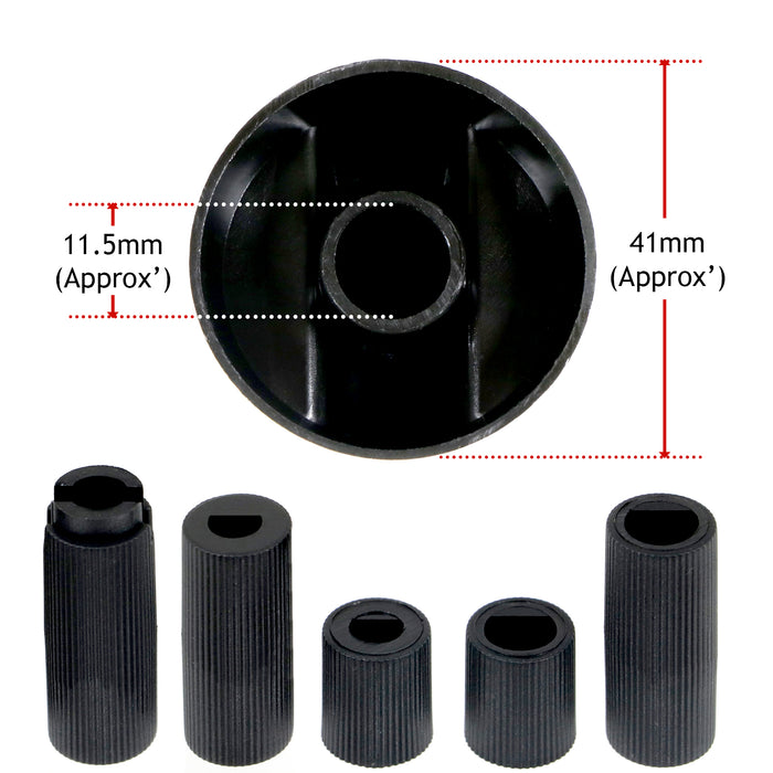 Universal Cooker Oven Hob Black Control Knobs & Adaptors X 4