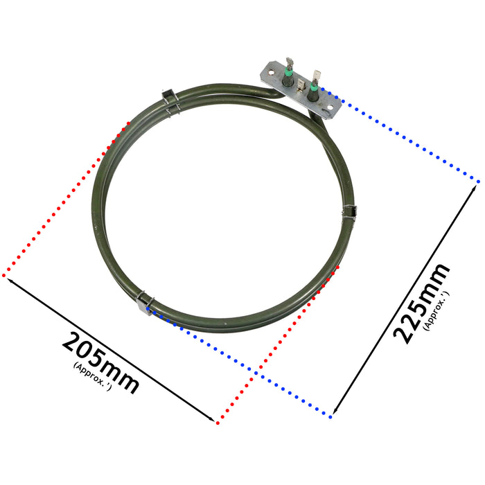 Fan Oven Element 2 Turn for Logik LBFANB20 LBFANX20 LMF65SSTDN LTOC60W13 Cooker (2000W)