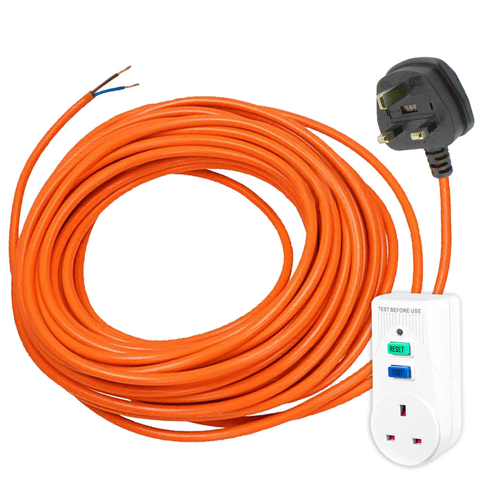 Lawnmower Power Cable 12 Metre Mains Lead + RCD Safety Plug Trip Switch Adaptor