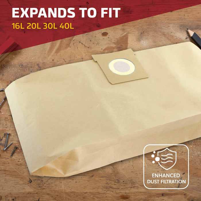 Vacuum Dust Bags for Titan Wet & Dry 16L 20L 30L 40L Cleaner (Pack of 5) + Freshener Tabs