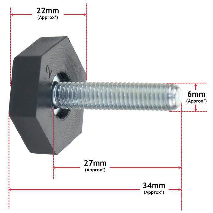 Universal Fridge Freezer Adjustable Screw in Foot Leg M6 6mm (Pack of 2)