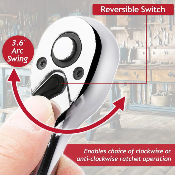 1/2" Socket Ratchet Square Drive 100 Teeth Quick Release Reversible Chrome Vanadium Steel Tool