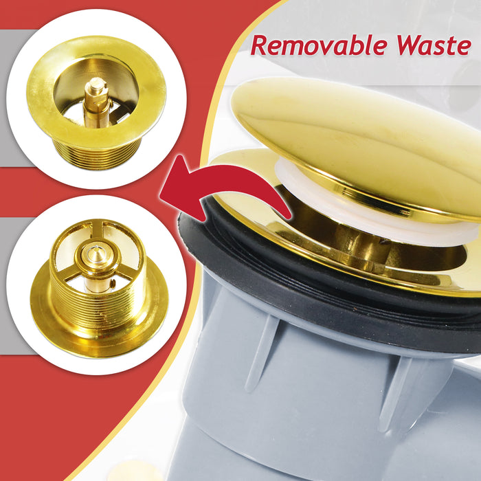 Clicker Bath Waste Plug Combination Click Clack Sprung Pop Up Overflow (Gold, 40mm / 1.5" BSP)