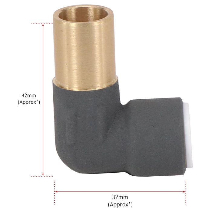 Radiator Valve Reducing Elbow Stem Compression 15mm x 10mm Pushfit Anthracite
