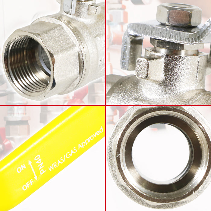 Gas Lever Ball Valve Full Bore PN40 Brass On Off Female x Female Yellow Handle Safety Isolator (1")