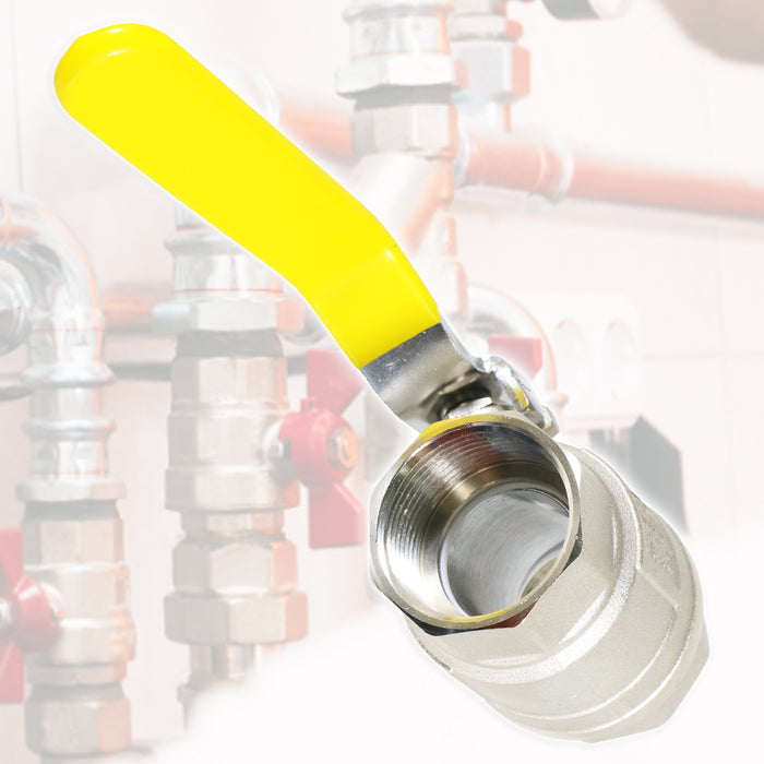Gas Lever Ball Valve Full Bore PN40 Brass On Off Female x Female Yellow Handle Safety Isolator (1 1/4")