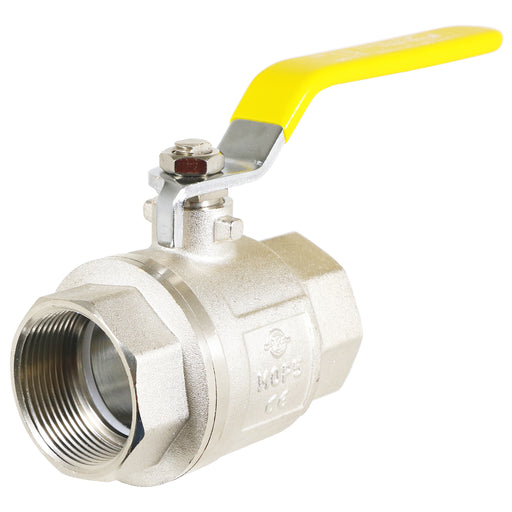 Gas Lever Ball Valve Full Bore PN40 Brass On Off Female x Female Yellow Handle Safety Isolator (1 1/2")