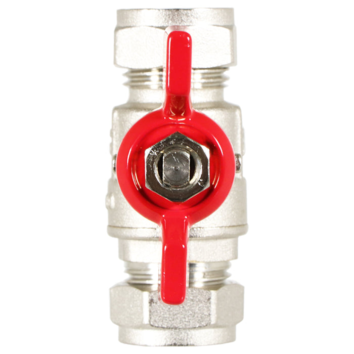 Butterfly Lever Compression Ball Valve Quarter Turn Water Isolation Stop Kit (22mm, Red Handle)