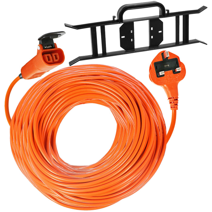 Power Cable for Flymo Lawnmower Strimmer Hedge Trimmer Garden Vac Lead Plug 25m + Winder Bracket