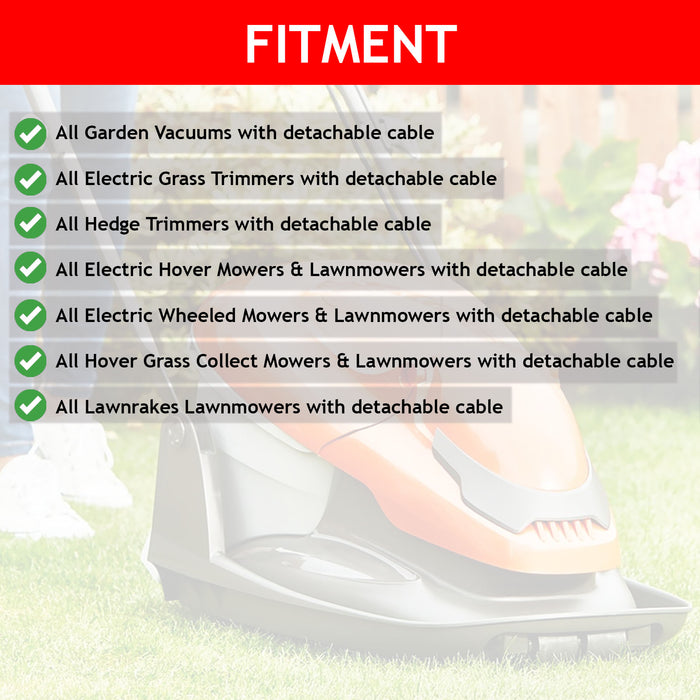 Power Cable for Flymo Lawnmower Strimmer Hedge Trimmer Garden Vac Lead Plug 25m + Winder Bracket