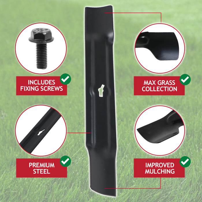 Blade for Ryno M3E1132M Lawnmower 32cm Grass Mower Metal Cutters + Fixing Screws (Pack of 2)