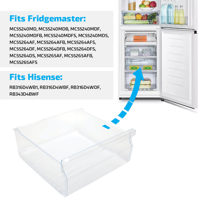 Fridge Freezer Upper Drawer fits FRIDGEMASTER MC55240 MC55264 MC55265 Clear