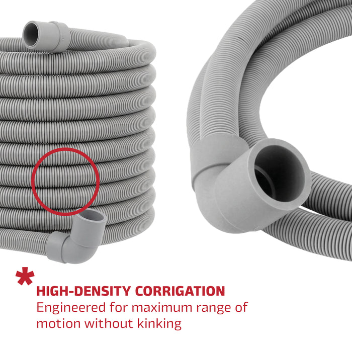 Universal Long 3.5m Angled Drain Outlet Hose For Washing Machine 21mm 19mm Ends