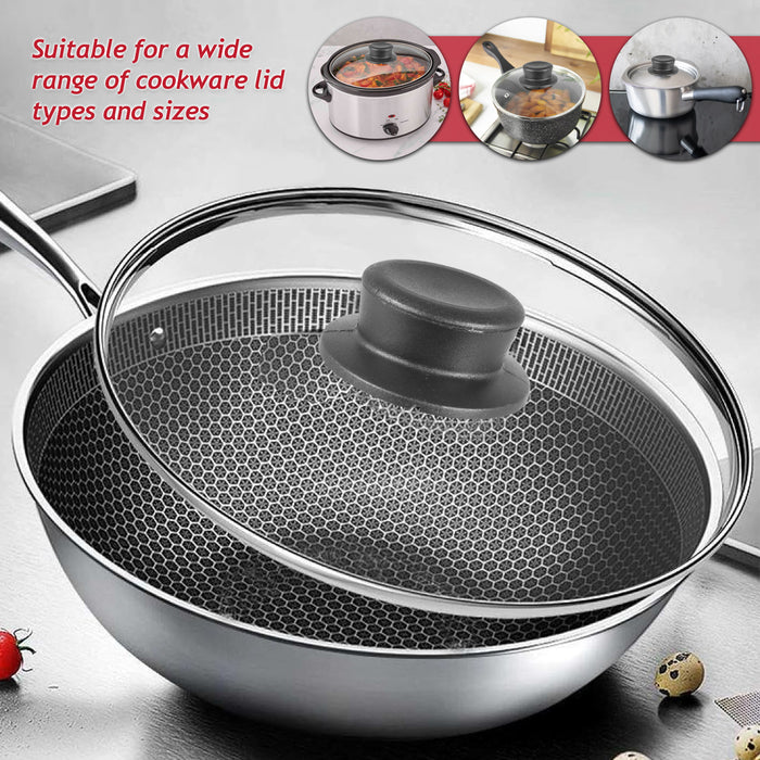 Pan Lid Knob Handle Kitchen Cookware Black Round Curved Hand Grip Replacements (Pack of 2)