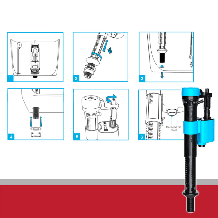 Toilet Cistern Fill Valve Universal 1/2" BSP Adjustable Water Float Inlet (Bottom Entry)