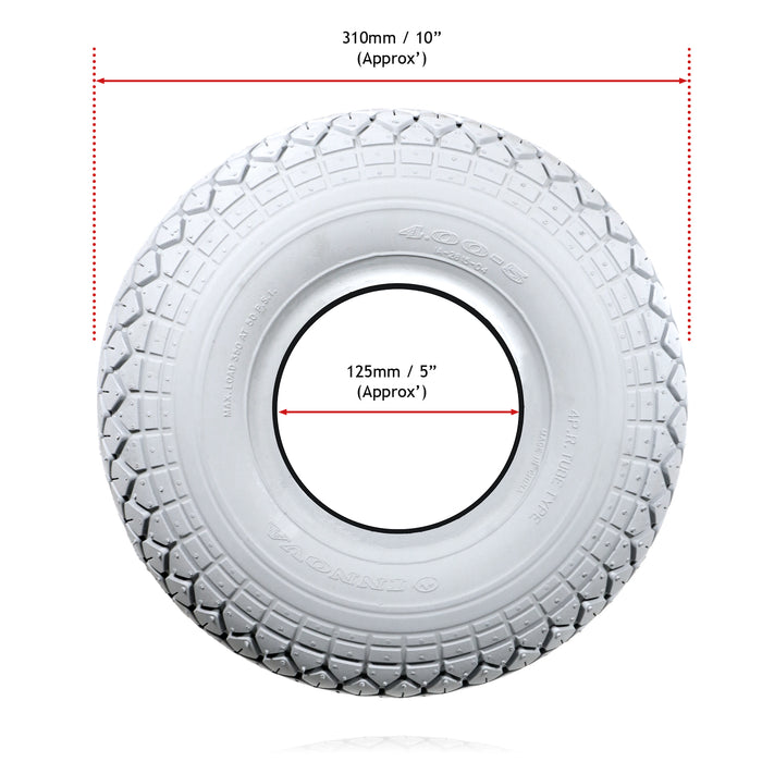 Mobility Scooter Tyre 4.00 x 5 Solid Block Tread 4.00-5 400x5 Grey No Puncture