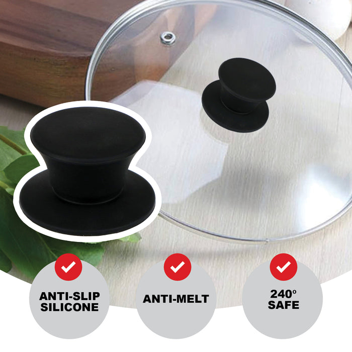 UNIVERSAL Pan Lid Handle 47m Black Silicone Saucepan Steamer Glass Pot Knob