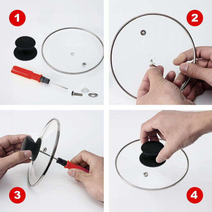 UNIVERSAL Pan Lid Handle 47m Black Silicone Saucepan Steamer Glass Pot Knob x 2