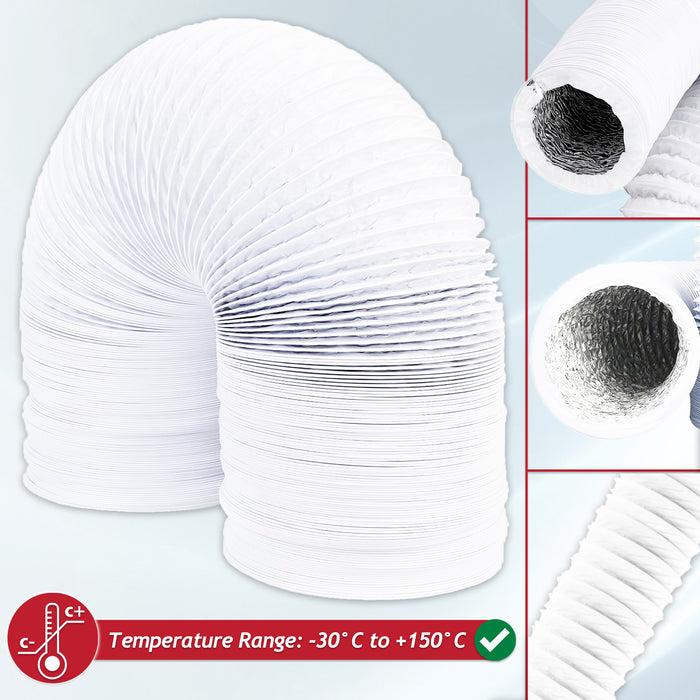 Universal Insulated Vent Hose Flexible PVC Aluminium Foil Lined Duct Outlet Pipe (4" x 2.5m)