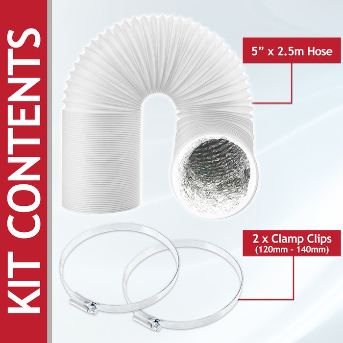 Vent Hose for Bush Air Con 5" 2.5m Insulated PVC Aluminium AC Pipe + Clips