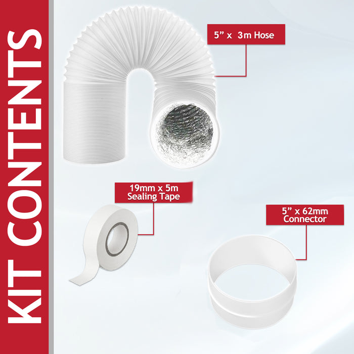 UNIVERSAL Cooker Hood Vent Hose Insulated Extractor Pipe Insulated Extension (3m, 125mm / 5")