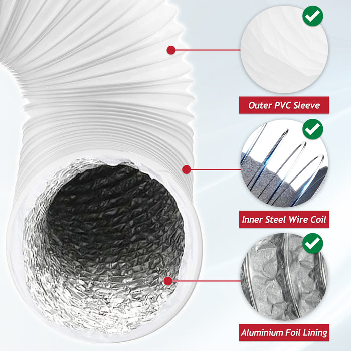 Vent Hose for DAEWOO Cooker Hood 5" 3m Aluminium Foil Insulated Extractor Pipe