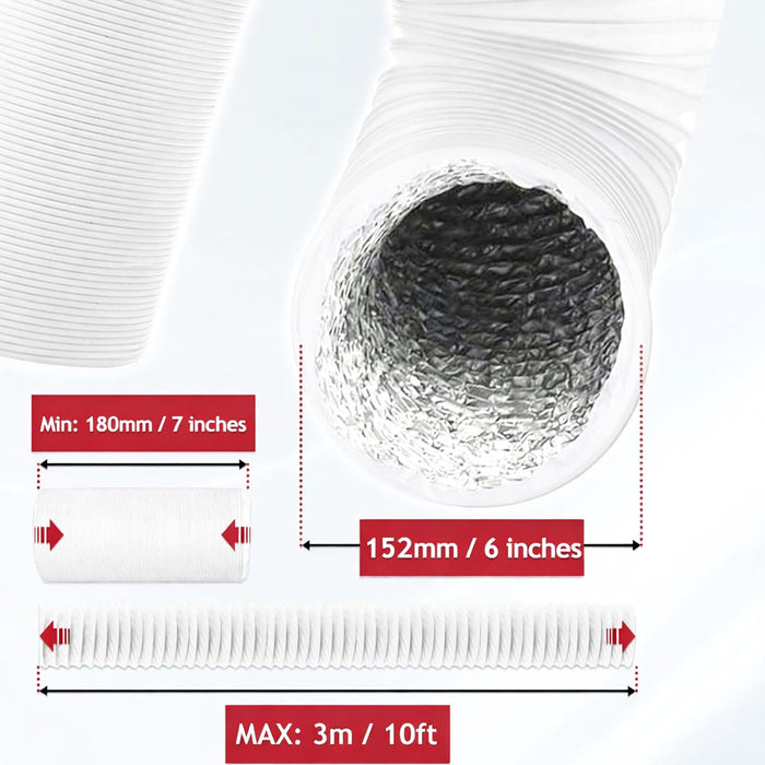 Vent Hose for Bush Air Con Conditioner Duct PVC Flexible Pipe 6" 152mm 3m
