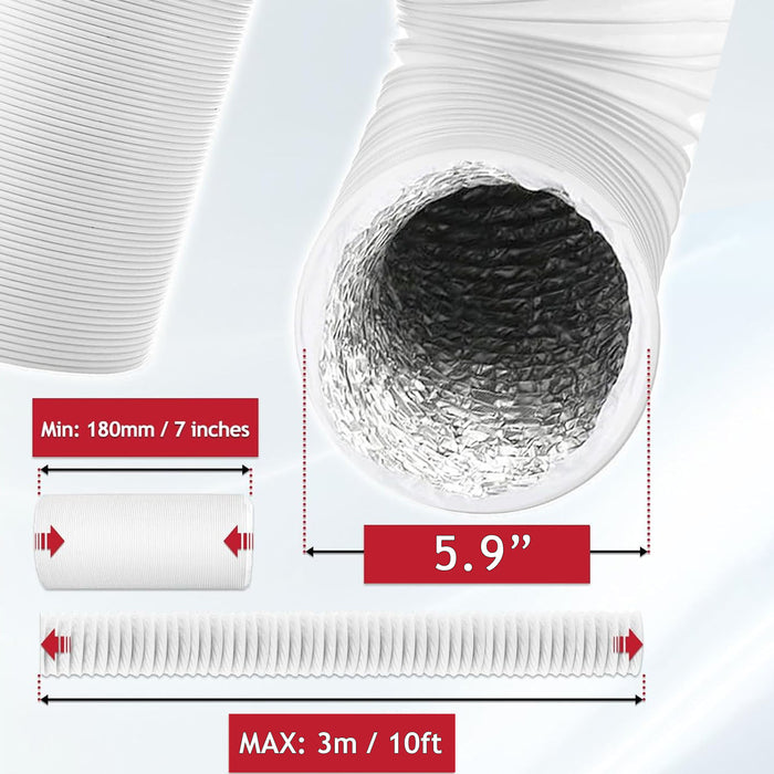 Vent Hose 5.9" 6m Air Con Conditioner PVC Aluminium AC Duct Pipe Extension Kit
