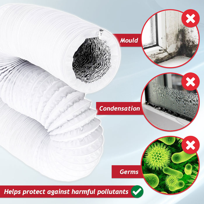 UNIVERSAL Air Conditioning Duct Hose 6" PVC Heat Insulated Flexible AC Vent Pipe 152mm 3 Metre
