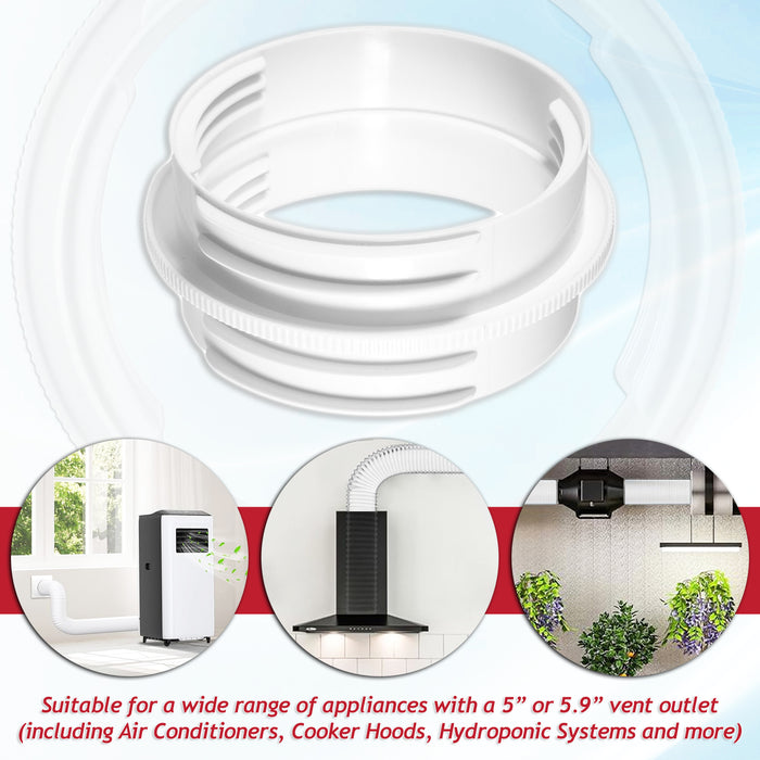 Vent Outlet Hose Connector Coupler Threaded Air Con Cooker Hood Hydroponics Duct Pipe Extension Ring (5" / 5.9")