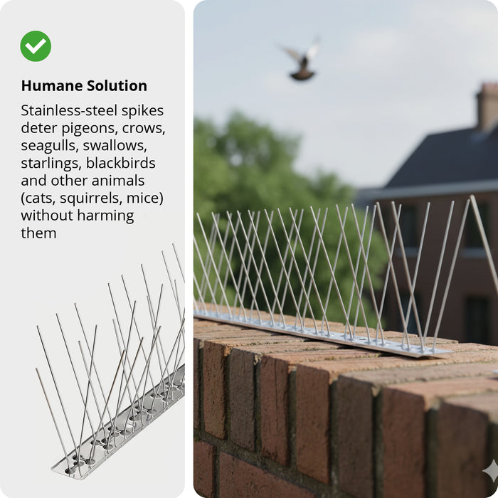 Bird Fence Spikes Pigeon Squirrel Cat Rodent Stainless Steel Metal 10m