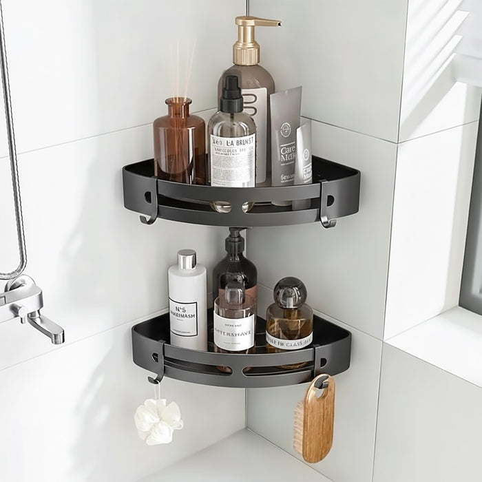 Luxury Shower Corner Shelf Storage Rack Bathroom Kitchen Bedroom Caddy Organiser (Matt Black, Pack of 2)