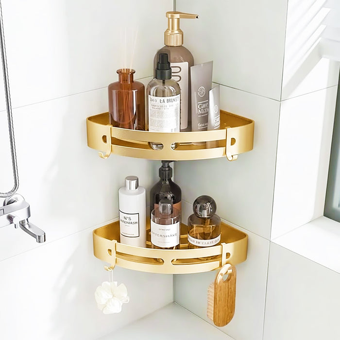 Luxury Shower Corner Shelf Storage Rack Bathroom Kitchen Bedroom Caddy Organiser (Brushed Gold)
