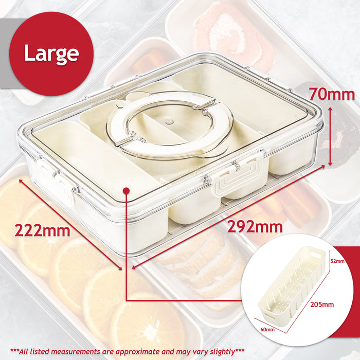 Food Storage Container with Securing Clips Lid and 4 Removable Divider Compartments (Large)