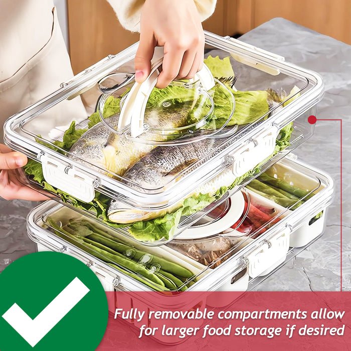 Food Storage Container with Securing Clips Lid and 4 Removable Divider Compartments (Large)