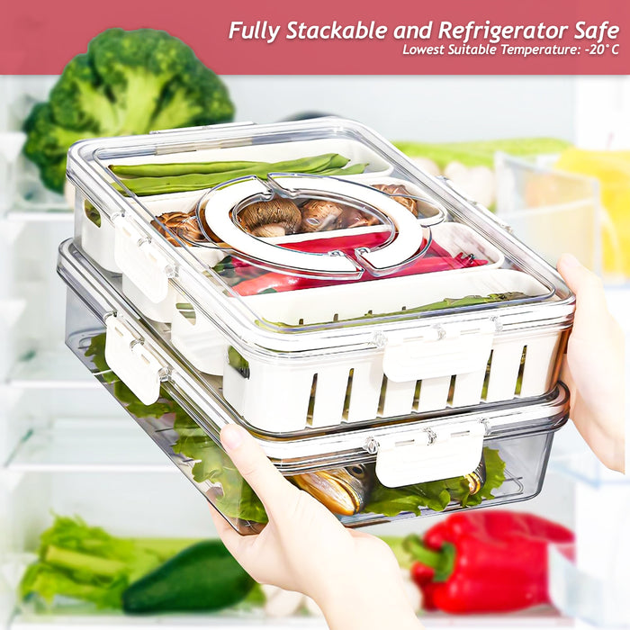Food Storage Container with Securing Clips Lid and 4 Removable Divider Compartments (Large)