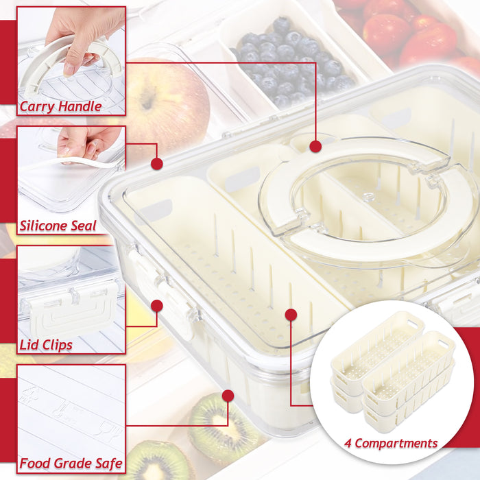 Food Storage Container with Securing Clips Lid and 4 Removable Divider Compartments (Large)