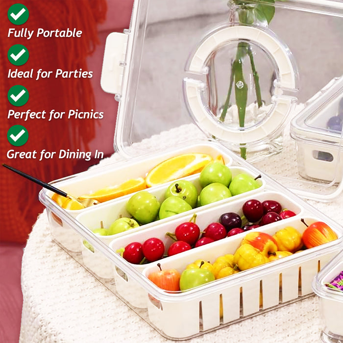 Food Storage Container with Securing Clips Lid and 4 Removable Divider Compartments (Large)