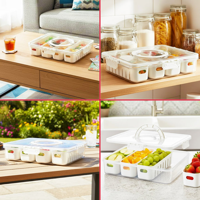 Food Storage Container with Securing Clips Lid and 4 Removable Divider Compartments (Large)