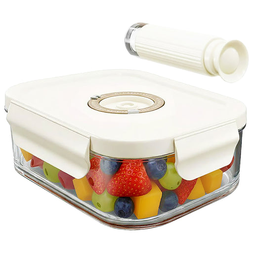 Vacuum Food Storage Glass Container with Securing Clips + Manual Sealing Pump (Small, 630ml)