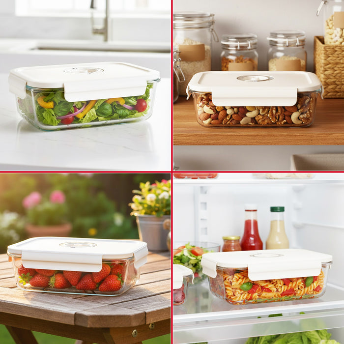 Vacuum Food Storage Glass Container with Securing Clips Lid + Manual Sealing Pump (Small, 630ml)