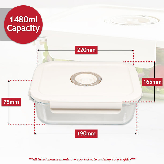 Vacuum Food Storage Glass Containers with Securing Clips Lids (Pack of 5, Large, 1480ml) + Manual Sealing Pump