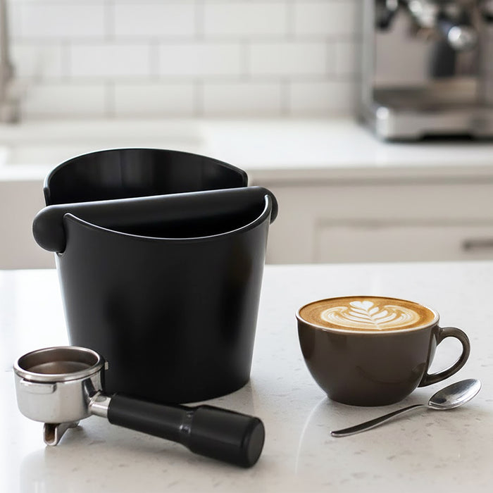 Coffee Knock Box with Non-Slip Base and Detachable Bar Espresso Grounds Grind Bin Container (Matt Black, 4.9")