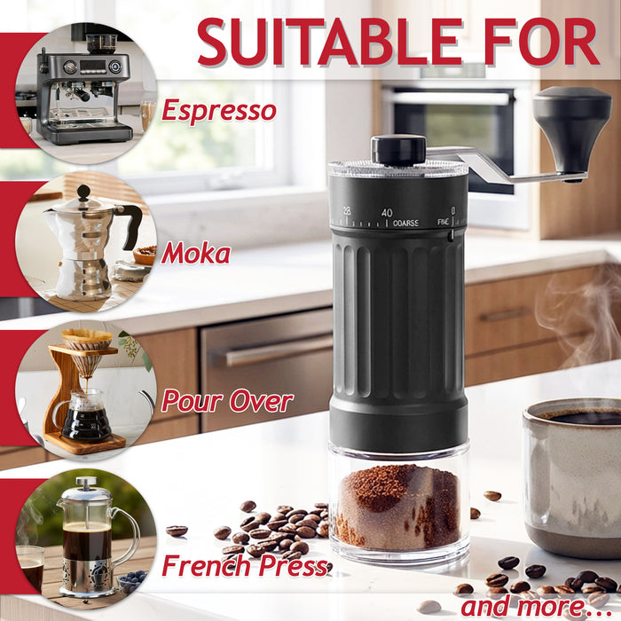 Manual Coffee Grinder Adjustable Ceramic Burr Kit for Aeropress, Espresso, Pour Over, French Press, Moka (30g Capacity)