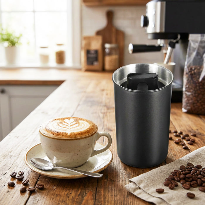 Airtight Coffee Canister Vacuum Seal Lid Stainless Steel Powder Coated Matt Black Storage Container Jar (Large, 1050ml Capacity)