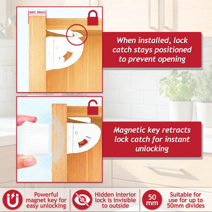 Magnetic Child Safety Lock Kit Cupboard Drawer Cabinet Furniture Safe Baby Proofing Set (10 x Locks + 2 x Keys)